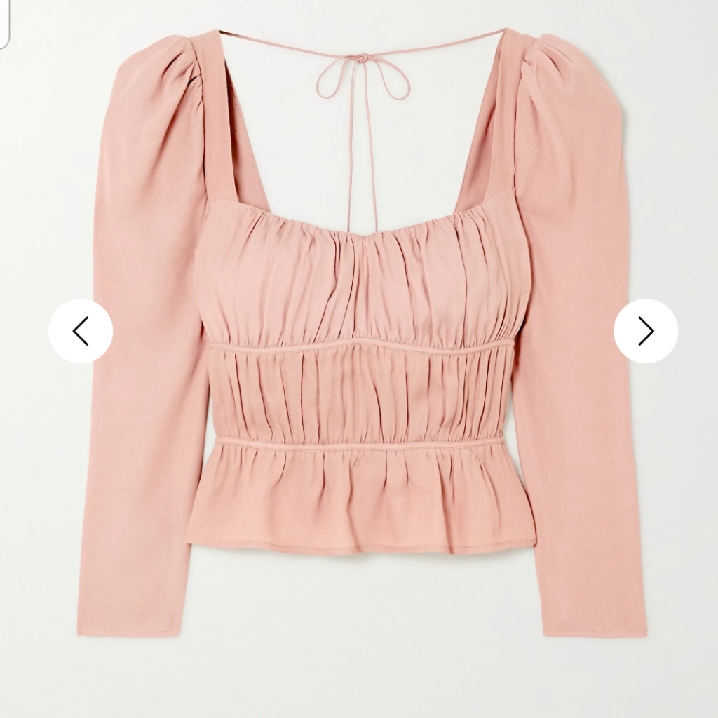 Reformation Blush Pink Ruched Square-Neck Blouse